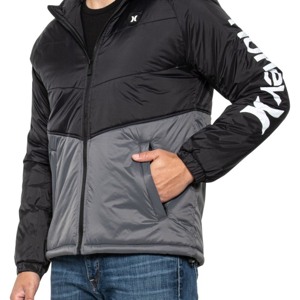 Hurley Puffer Coat Men's LARGE Black/Grey - New With Tags